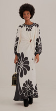 NWT $285 FARM Rio Palermo Cutout Long Sleeve Maxi Dress in Black/Off-White!
