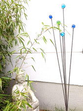 Rost Gartenstecker mit Glaskugel 3.5cm  Metall Gartenskulptur H110 cm 031920