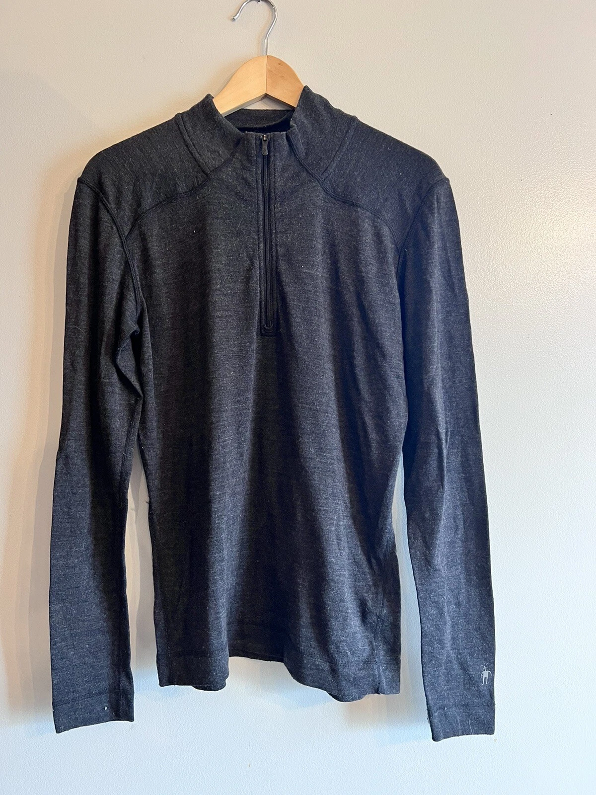 SMARTWOOL W Thermal 100% Merino Base Layer 1/4 Zip Top shirt Charcoal Sweater XL