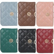 Mini Coin Purse bag Rhombus Embroidery PU Short Keychain Zipper Portable Wallet