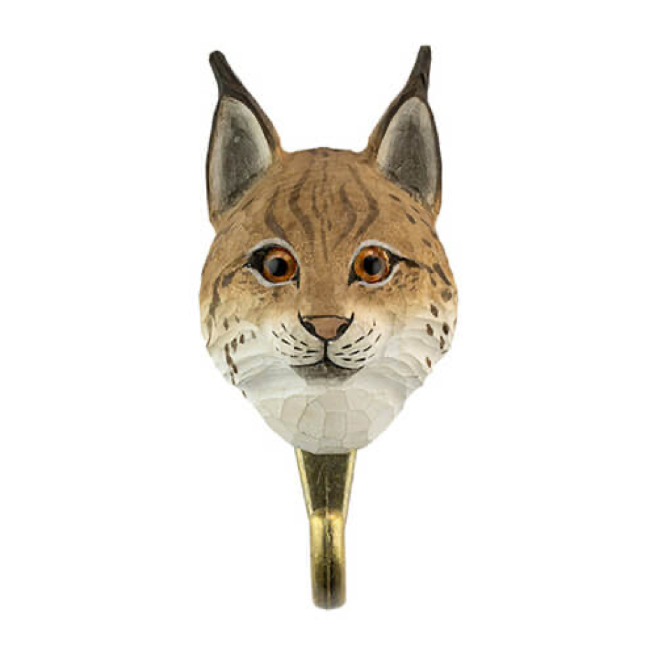 Wildlife Garden Hook Hand Carved Eurasian Lynx