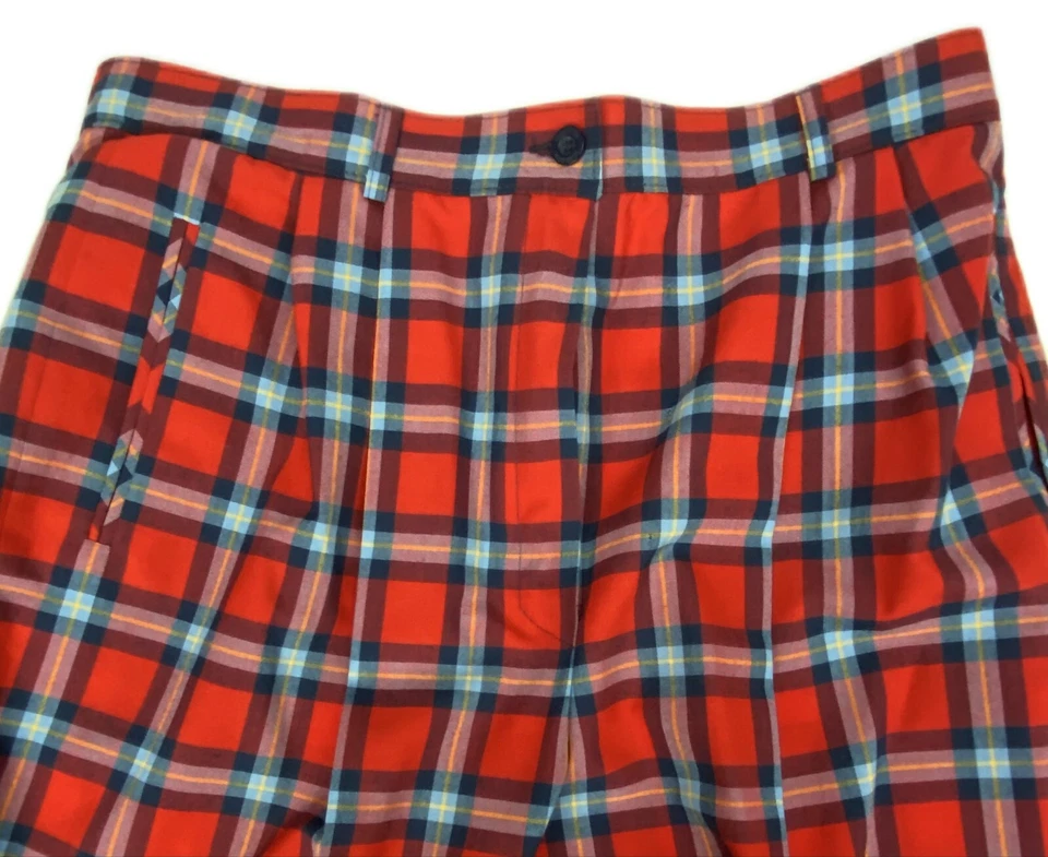 Pantalón a cuadros rojo Pendleton para mujer 16 con pliegues de lana virgen Vtg Foto 2 de 4