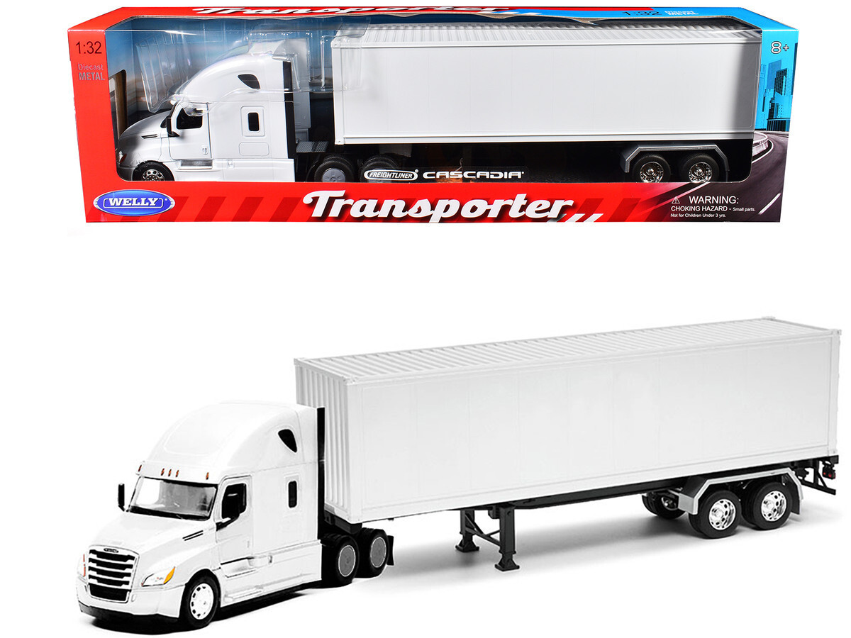 Welly Freightliner Cascadia Truck White W/Container 1/32 Diecast