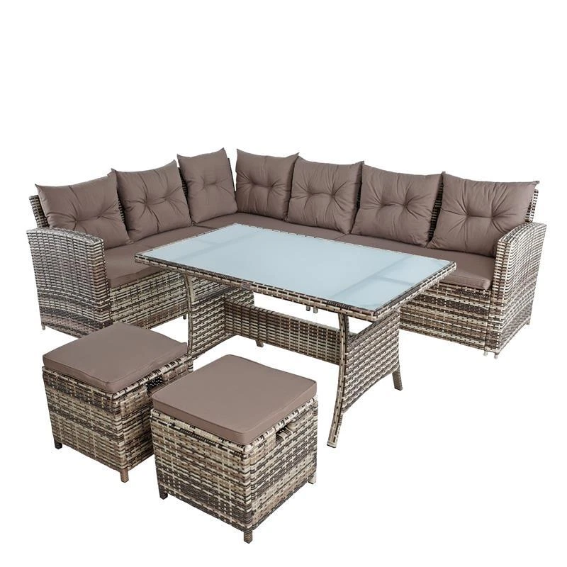 ESTEXO Polyrattan Sitzgruppe Essgruppe Gartenmöbel Lounge Gartengarnitur Beige-Braun