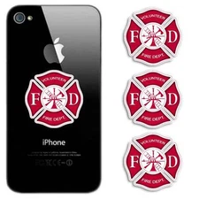 Volunteer Fire Department Red Maltese Cross Phone Sticker Firefighter Decal USA