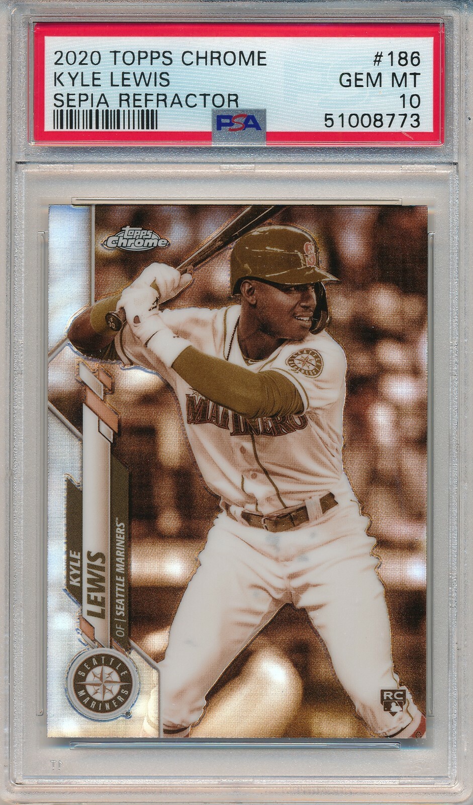 2020 TOPPS CHROME KYLE LEWIS SEPIA REFRACTOR #186 RC PSA 10 GEM MINT ROOKIE 