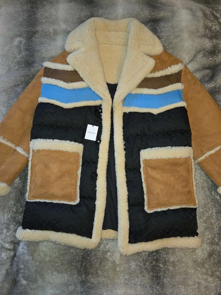 Abrigo de cordero/cuero marca COACH Shearling Town para hombre talla XL