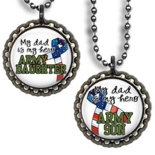 My Dad is My Hero Army Son Daughter Bottle Cap Necklace  Chain Support Gift
