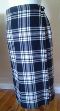 Black and white plaid pure wool KILT SKIRT Scotland Girls Size 10