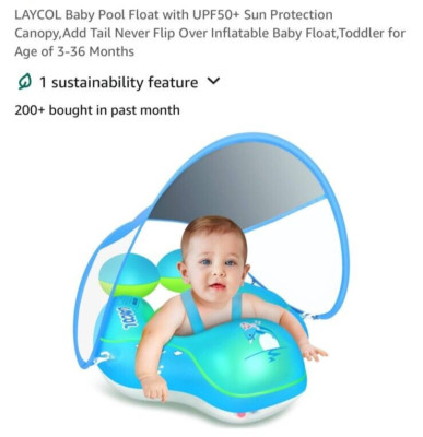 LAYCOL Baby Swimming Pool Float with Removable UPF 50+ UV Sun Protection Canopy,