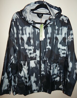ADIDAS MENS URBAN AOP W.R. JACKET/WINDBREAKER HOODIE BLACK sz S 