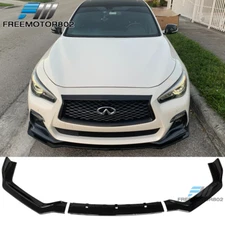 Fits 18-24 Infiniti Q50 Sport Gloss Black PP 3PC Front Bumper Lip Chin Splitter