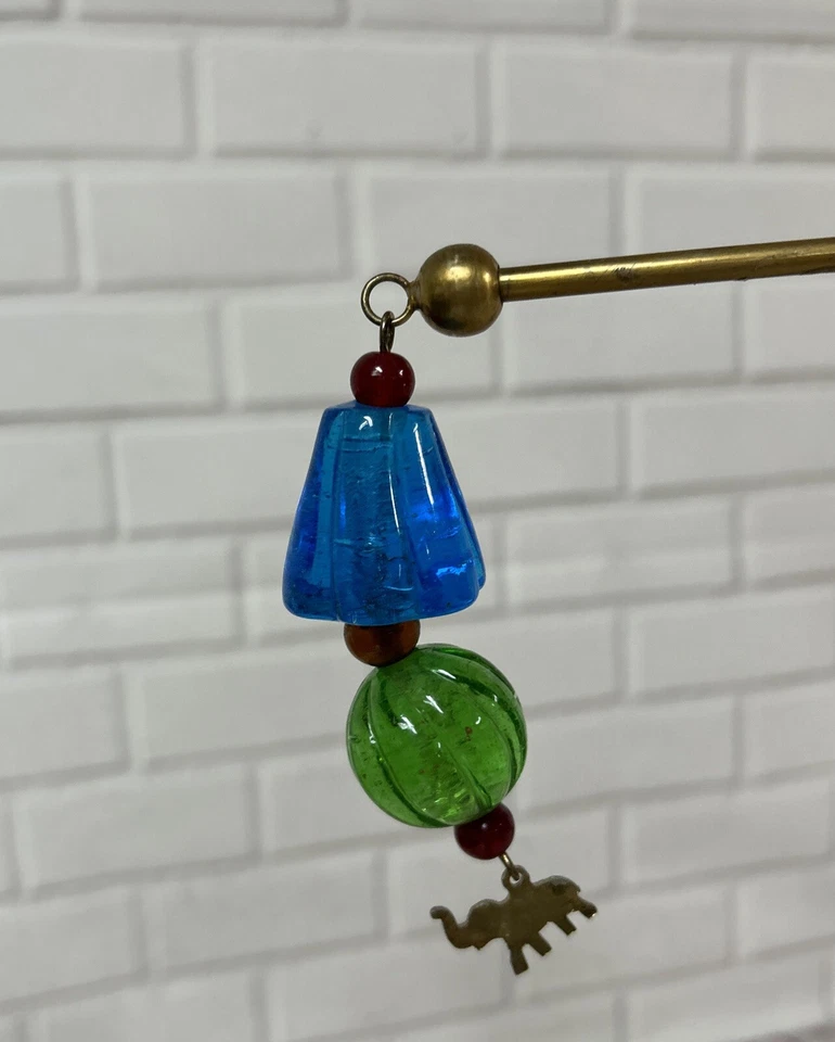 Two’s Company Pair Of Antique Brass Blue & Green Elephant Candle Snuffers 11” - Image 3 of 4