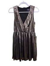 NWT Lulus Gold Metalic Skater Dress Small Party,festival