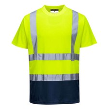 Image of Portwest Hi Vis Contrast Short Sleeve T Shirt Yellow / Navy 3XL
