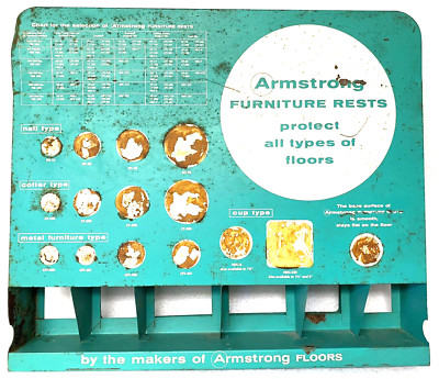 VINTAGE ADVERTISING,ARMSTRONG FURNITURE RESTS.DISPENSER,METAL.LARGE 22''x19''W/LEG