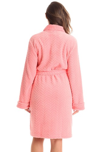 Womens Shawl Collar Velour Chevron Pattern House Robes w/Pockets Medium,Coral - Picture 2 of 3