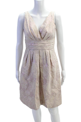 Rickie Freeman Teri Jon Womens Cotton Metallic Pleated Detail Dress Pink Size 6