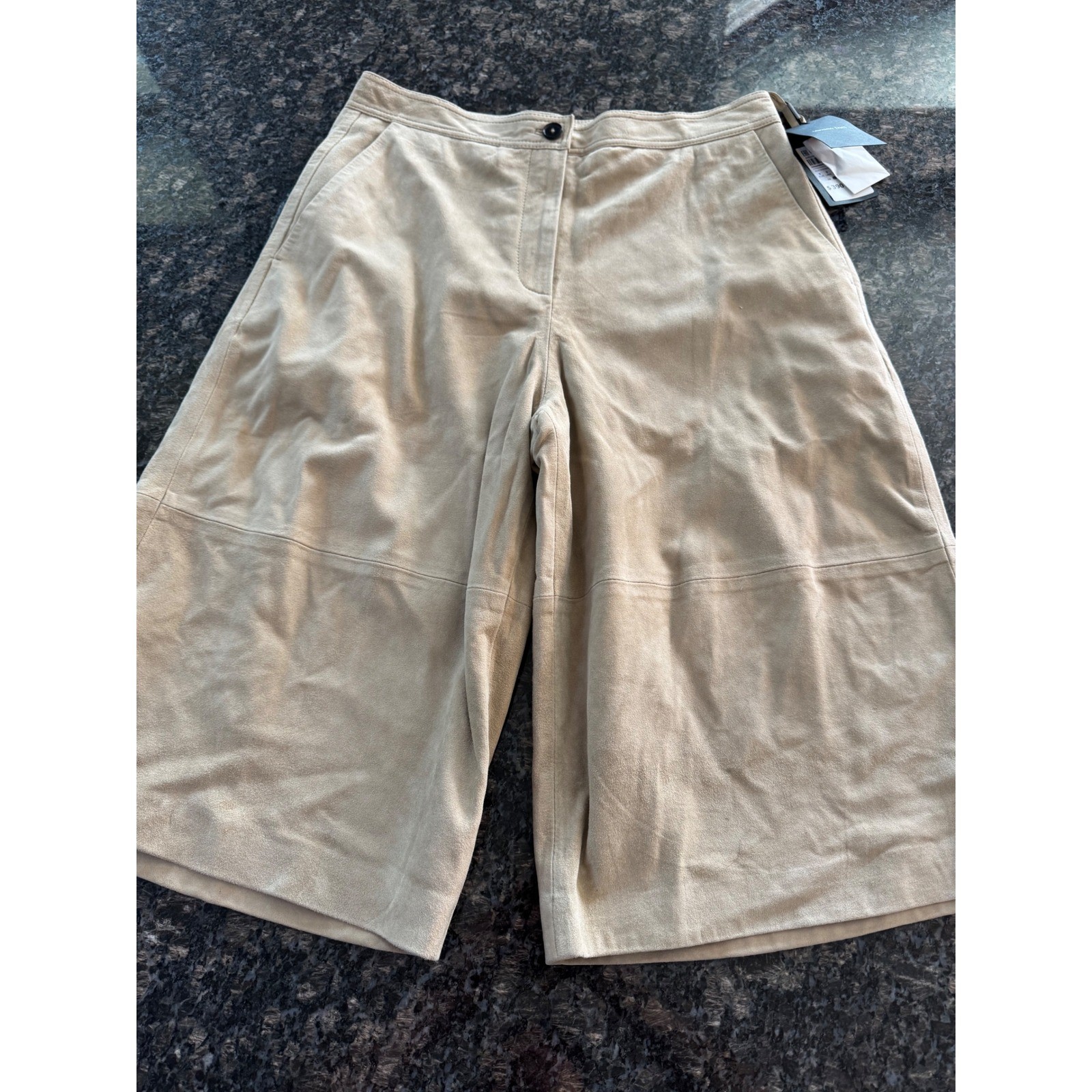 Massimo Dutti Tan Suede Leather Culotte Shorts Wide Leg Beige NWT Size S 5328 thumbnail 3