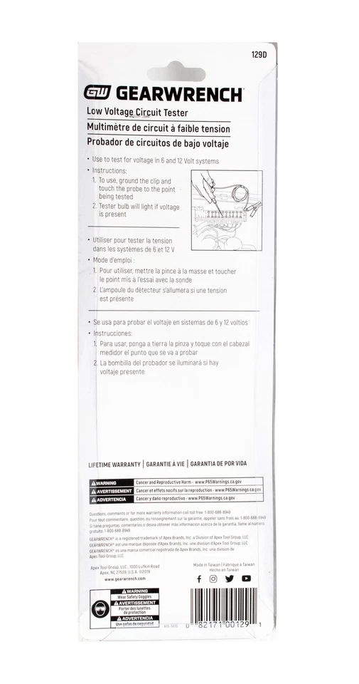 Apex Tool Group GearWrench 6/12 Volt Low Voltage Circuit Tester Part Number 129D - Image 2 of 4