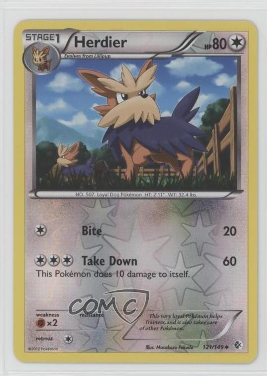 2012 Pokemon Black & White - Boundaries Crossed Reverse Foil Herdier #121 0dk