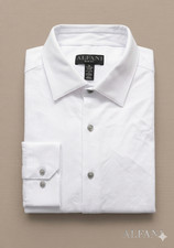 ALFANI White Dress Shirt Lightweight Cotton Textured Slim Fit 34/35 17 - 17 1/2