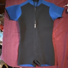 Vintage Body Glove Shorty Wetsuit Size Large Blue Black Front Zip Springsuit 700