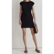 Madewell Dress Size 4 Black Plissé Mini Tee Sheath Minimalist Preppy NWT