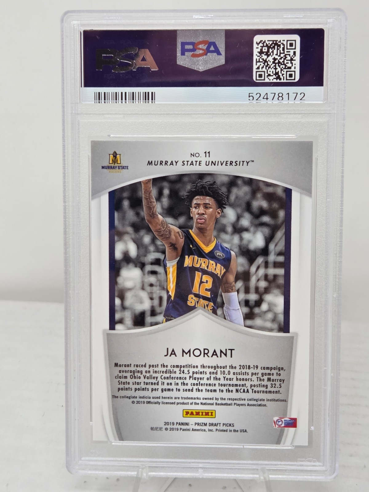 2019 Prizm JA MORANT Rookie Card PSA 10 Gem Mint view 2