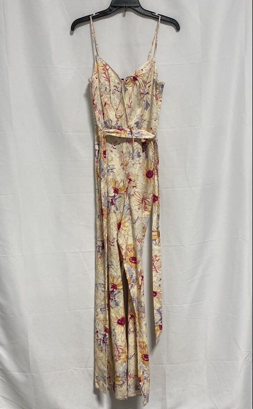 Paige Women's Floral Linen Blend Wide Leg Jumpsuit Pink Yellow Cream Sz S NWT