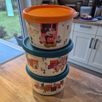 TUPPERWARE Micky Maus 1,4L Petrol (2x) +  940ml Orange Aufbewahrungsdose Set 