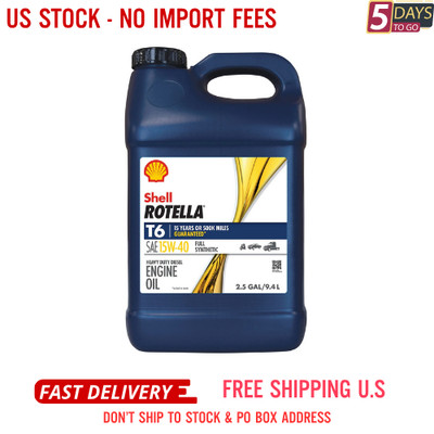 Shell Rotella T6 Full Synthetic 15W-40 Diesel Engine Oil, 2.5 Gallon