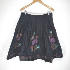 Vintage Embroidered Floral Cotton Midi Skirt Size 14 Boho Pleated Peasant Folk