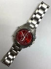 Seiko 7T32-9000 Quartz Chronograph Vintage Watch with Red Dial and Steel Case