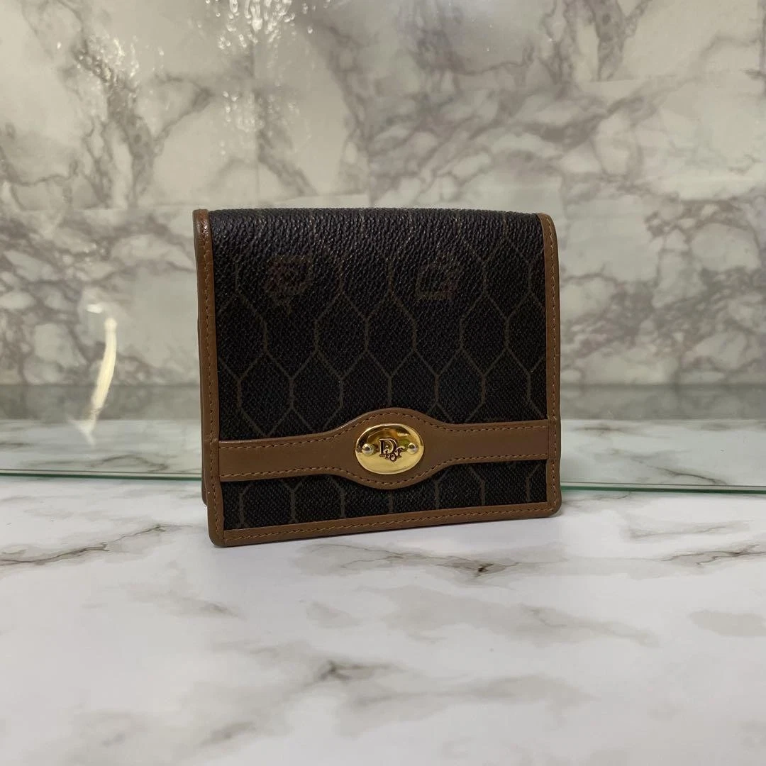Portefeuille Christian Dior années 90 double pli logo trotteur noir marron compact occasion