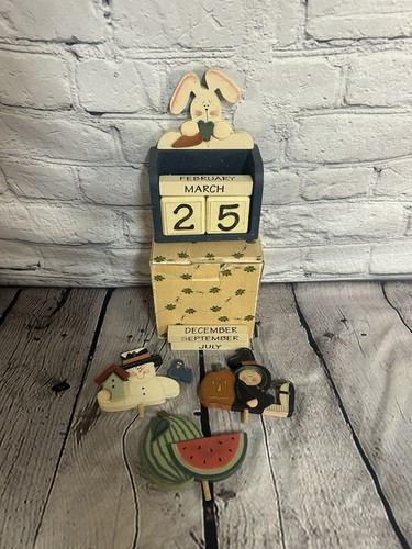 Vintage Rustic Style Wooden Block Calendar 4 Changeable Halloween Summer