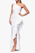 Xscape 6620XP One-Shoulder Ruffle Scuba Crepe Gown Petite SZ 6P White $248