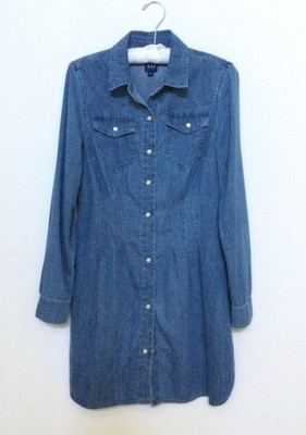 gap denim shirt dress Gap Classic Denim Shirt Dress pearl snap buttons medium wash S new without  tag