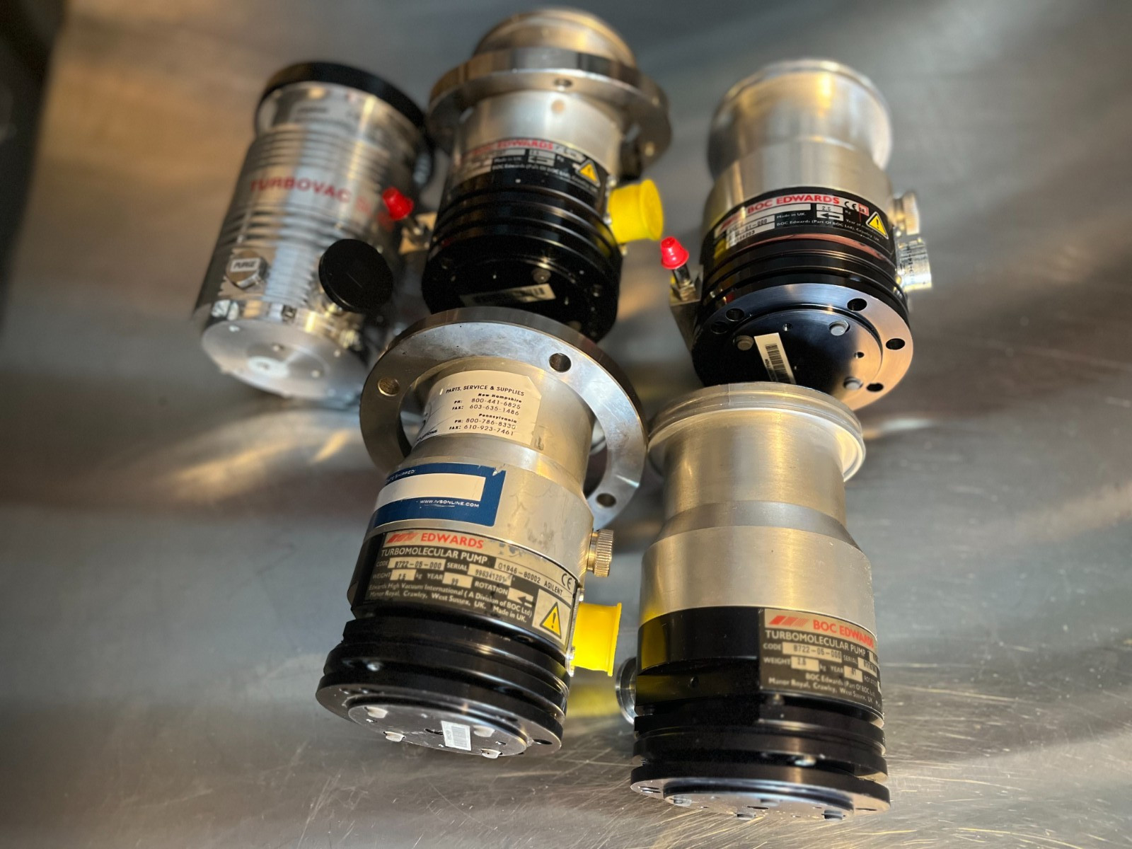 quantity of 5 assorted BOC Edwards Leybold Turbomolecular Turbo Vacuum Pumps