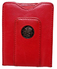 Tokens & Icons 1933 Mercury Dime Red Pebbled Leather Money Clip Card Holder