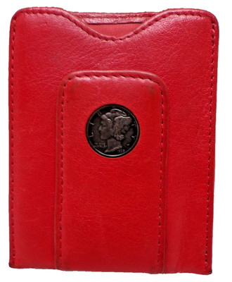Tokens & Icons 1933 Mercury Dime Red Pebbled Leather Money Clip Card Holder