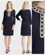NWT Tory Burch Carissa Embellished Tunic Dress - Navy Blue - Size M - MSRP $395