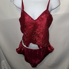 Vintage Victoria's Secret Gold Label Red High Cut Camisole Satin Set S top M btm