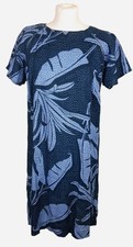 Next Linen Blue Shift Dress 10 Palm Leaf Print Short Sleeve Summer Holiday