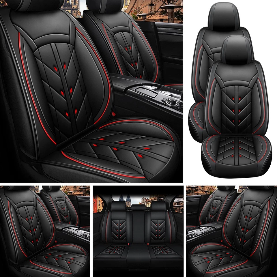PU Leather Car Seat Covers Universal 5-Seats Front Rear Cushion Waterproof Set Foto 3 de 4
