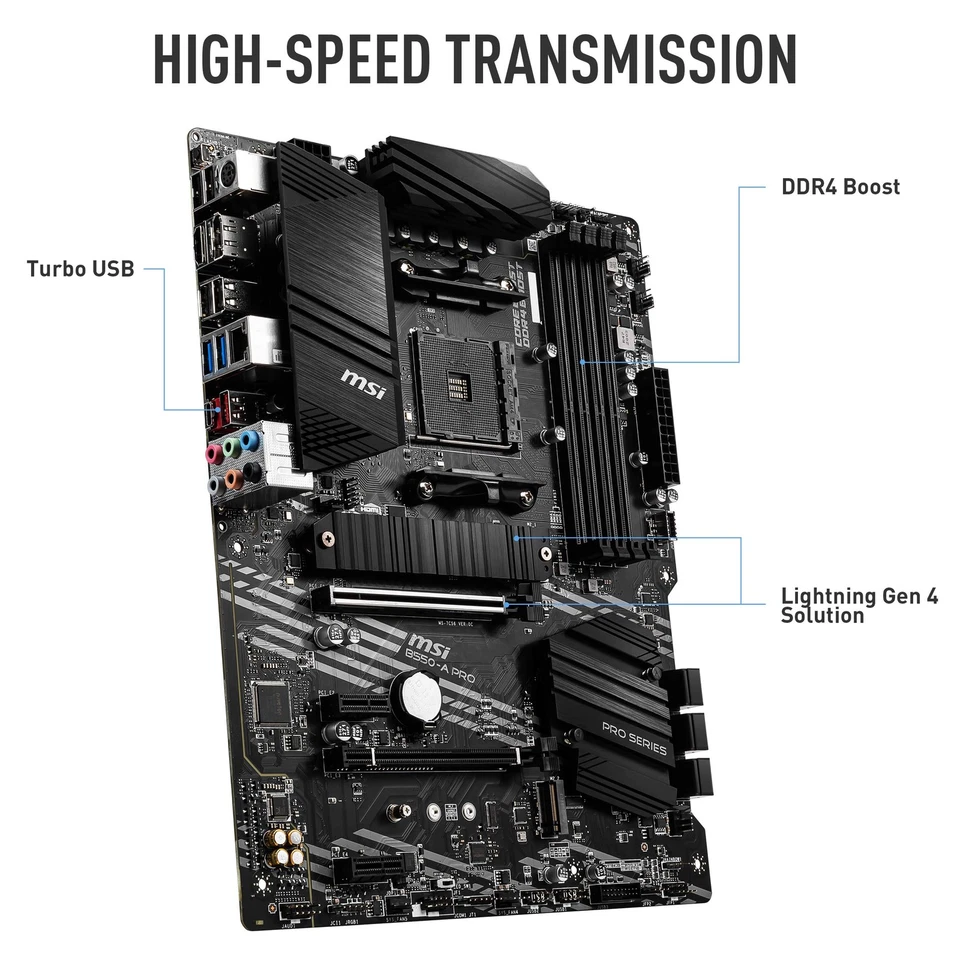B550-A PRO ProSeries Motherboard (AMD Ryzen 5000, AM4, DDR4, PCIe 4.0, SATA 6... - Image 4 of 4