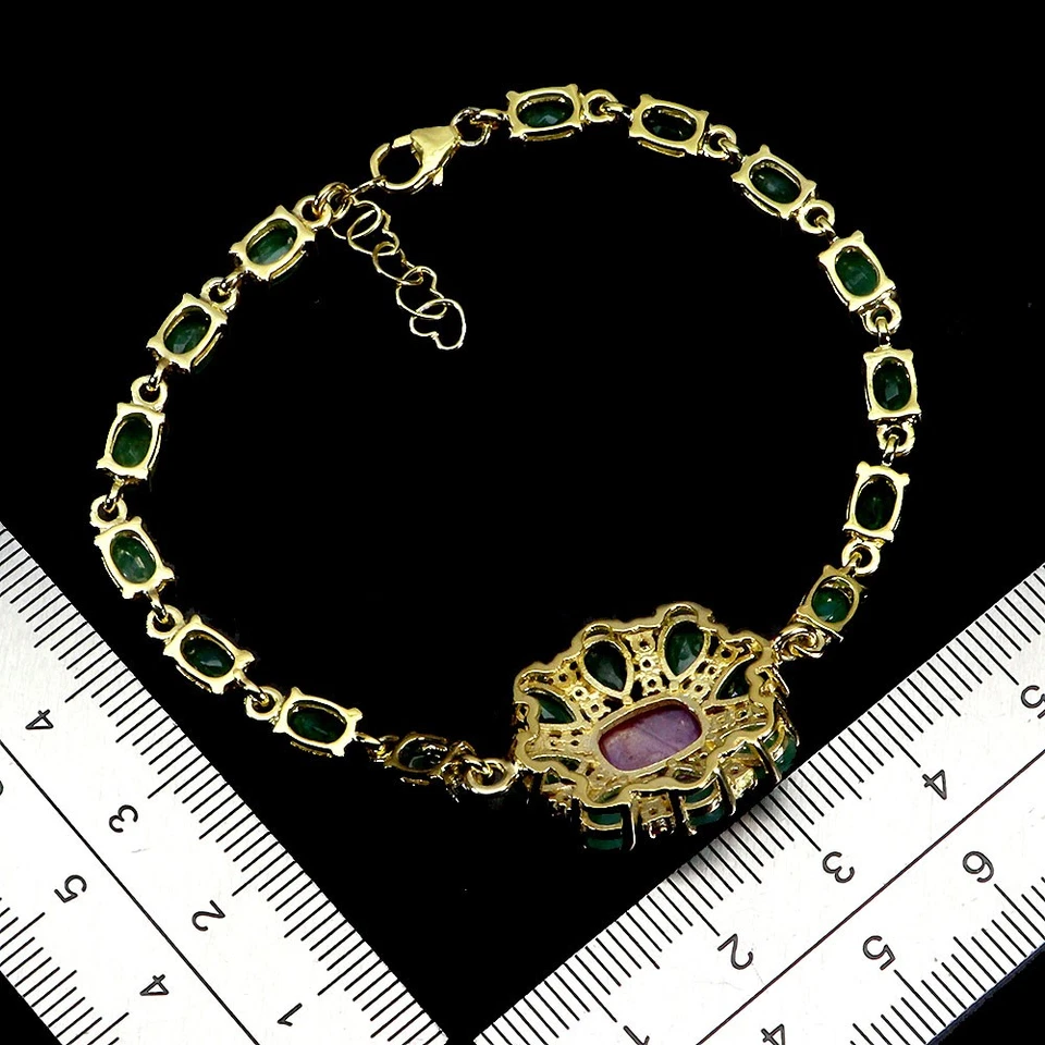925 Sterling Silver Bracelet Oval Ruby 10x8mm Emerald Gemstone Jewelry 7.5inches - Image 3 of 4