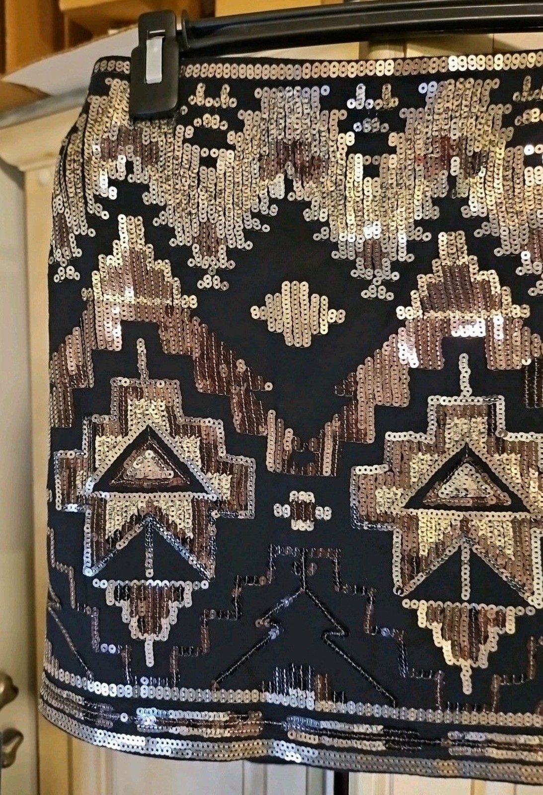 Express Aztec Geometric Print Sequin Mini Skirt G… - image 2