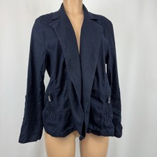 Chicos Linen Rayon Lightweight Jacket Open Front Casual Navy 3 US XL Laganlook