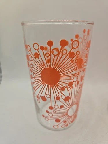 Vintage Orange Starburst Atomic Juice Glasses Tumblers Glass Mid Century NOS